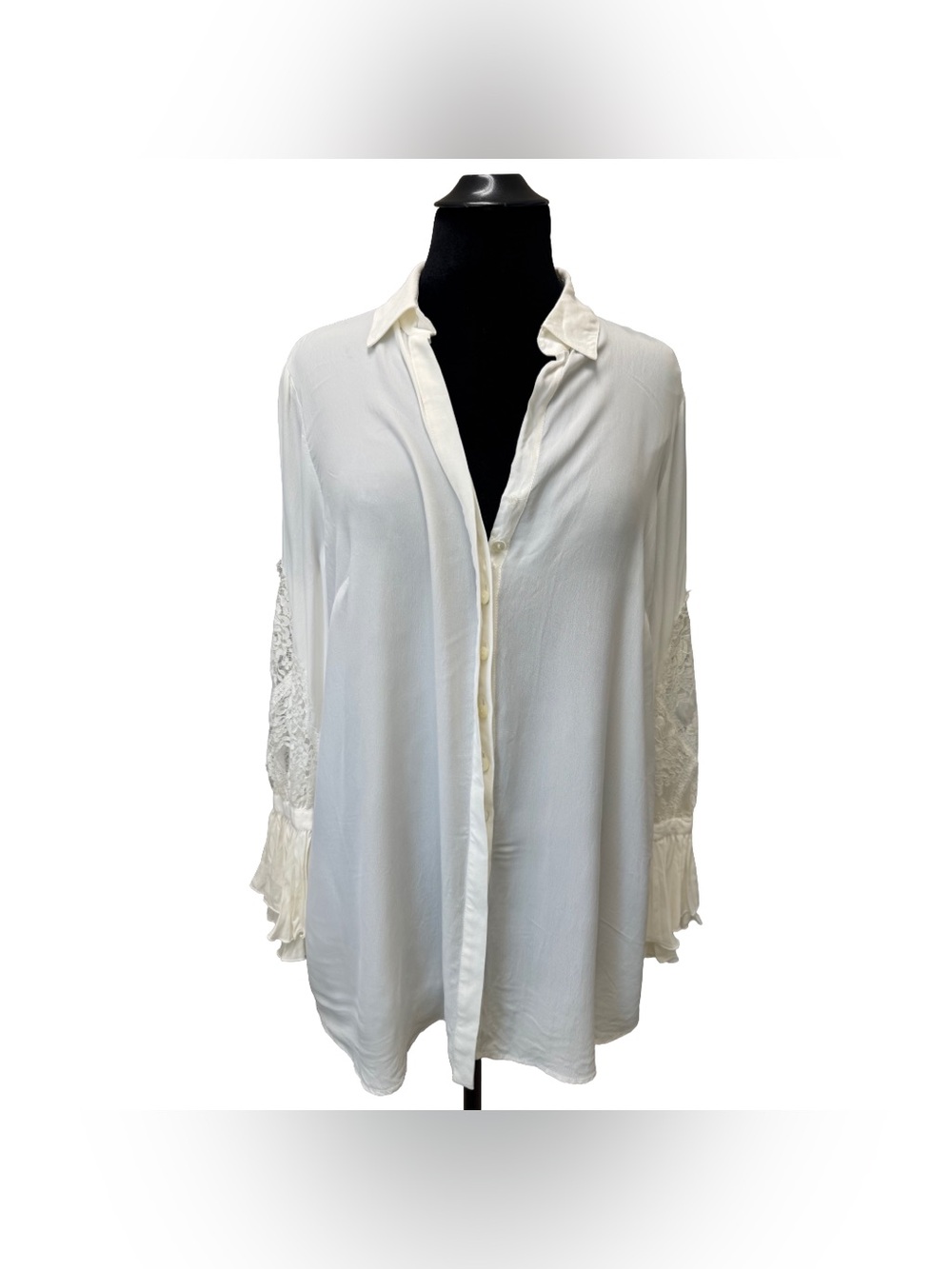 Euro MARIA GRAZIA SEVERI Lace Pleated Long Sleeve Silk Shirt